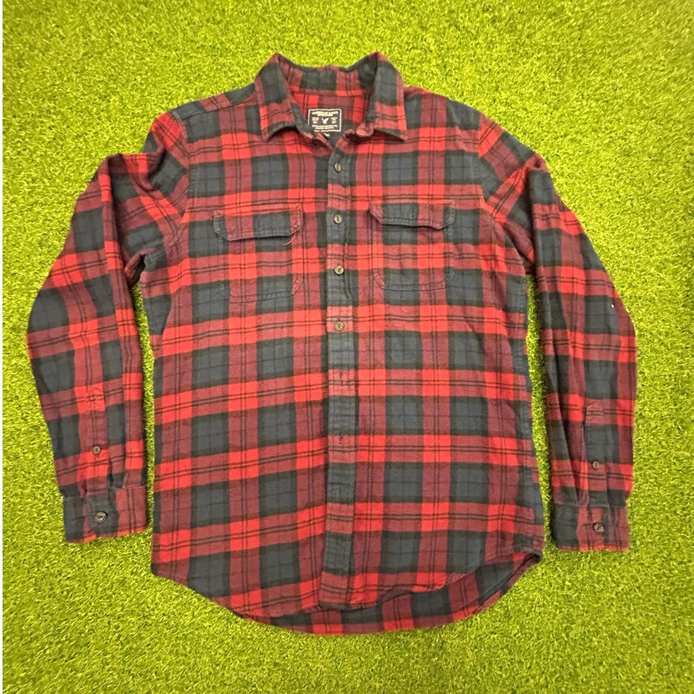 American Eagle Mens Red Navy Blue Plaid Flannel Button Down Shirt Size MT